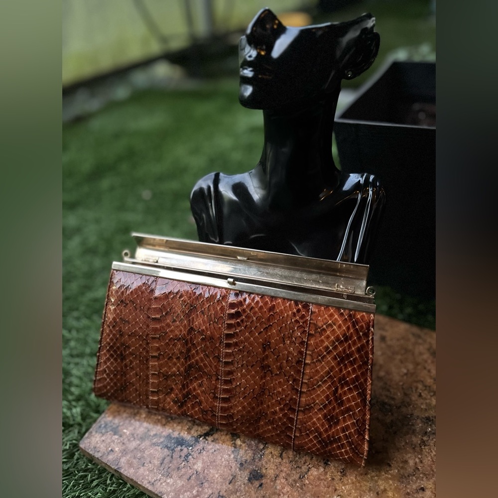 GENUINE Brown Snake 🐍 Reptile Skin Vintage Clutch 11.5in Excellent Condition